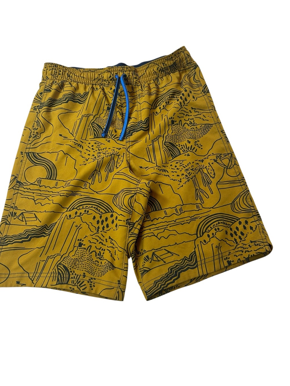 REI Teen Big Boys Mustard Yellow Patterned Shorts Hiking Swim Quick Dry 14 Years